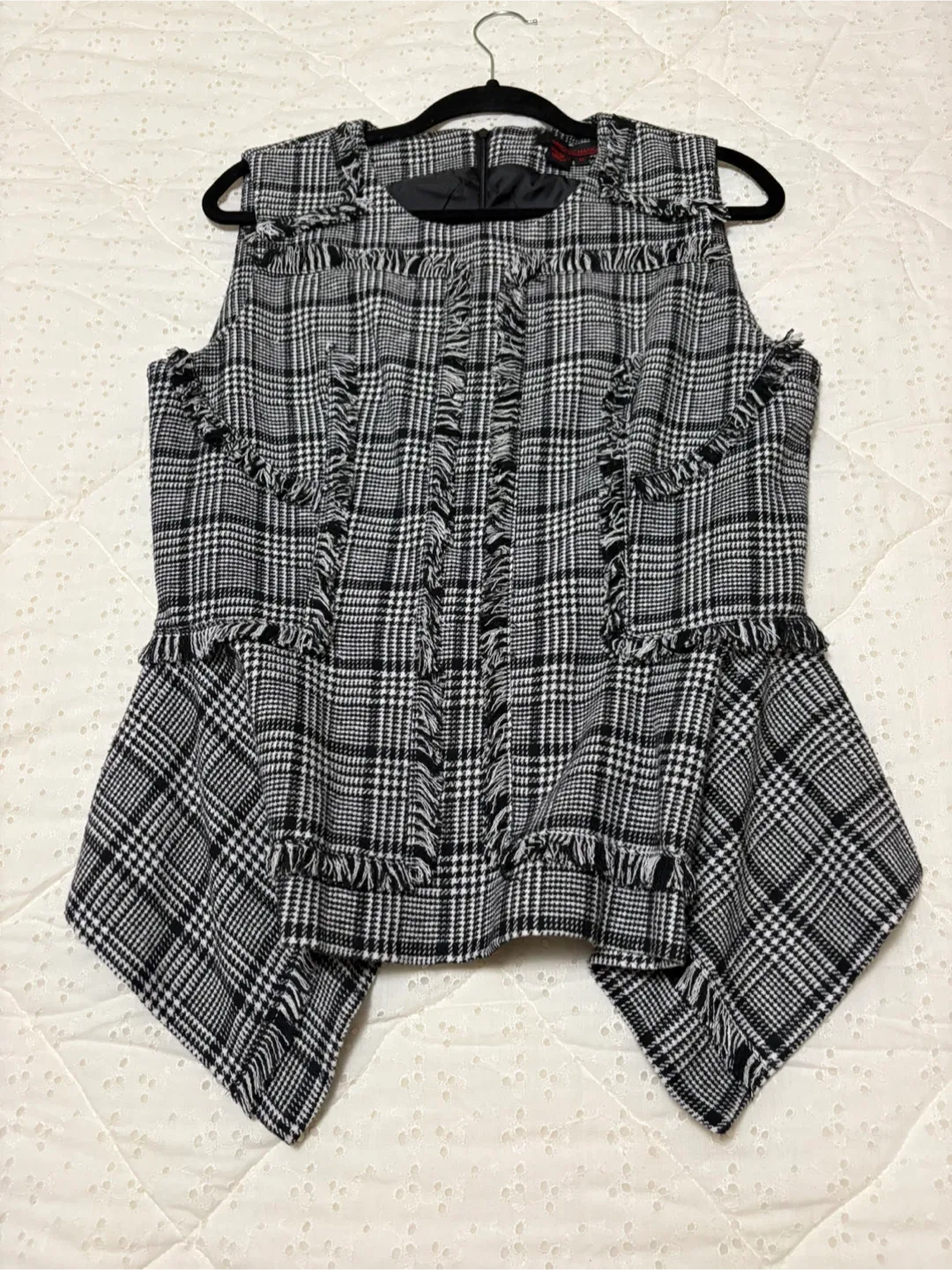 Simon Chang Black and White Plaid Top