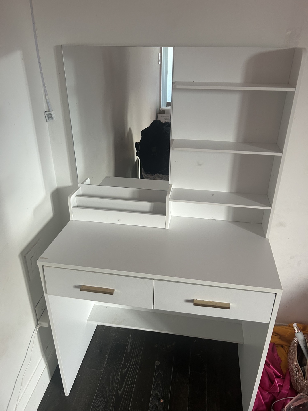 White Vanity Makeup Desk with Mirror & Shelves - photo 2