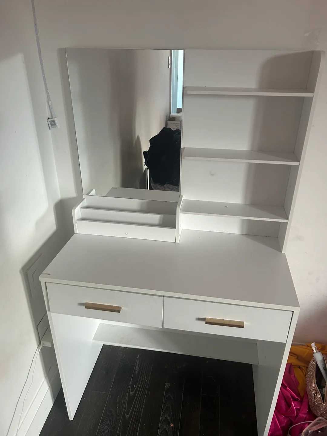 White Vanity Makeup Desk with Mirror & Shelves image indicator(2)