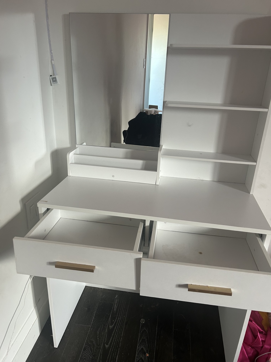 White Vanity Makeup Desk with Mirror & Shelves