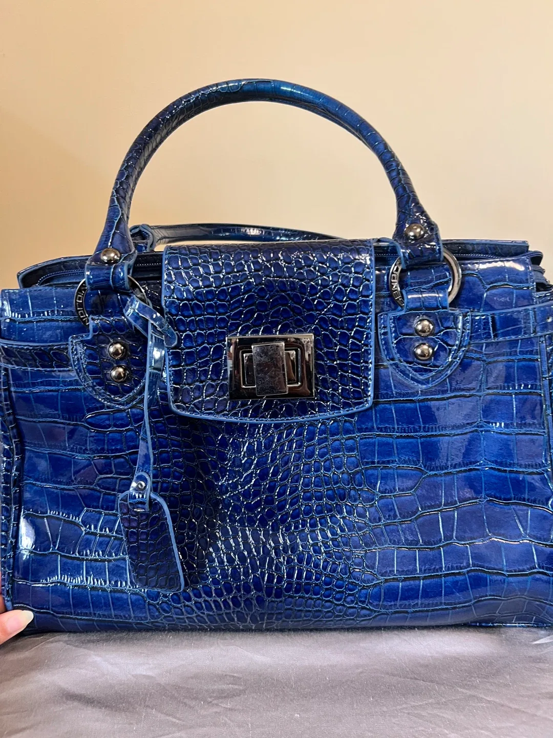 Blue Croc Embossed Handbag image indicator(5)