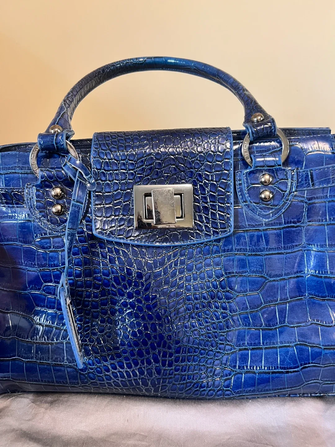 Blue Croc Embossed Handbag image indicator(4)