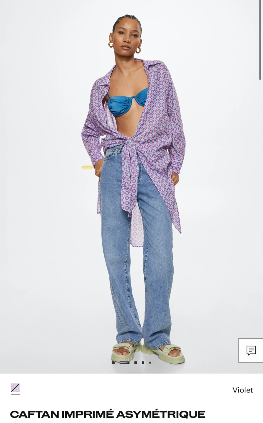 Mango Printed Asymmetric Caftan - Violet - photo 2