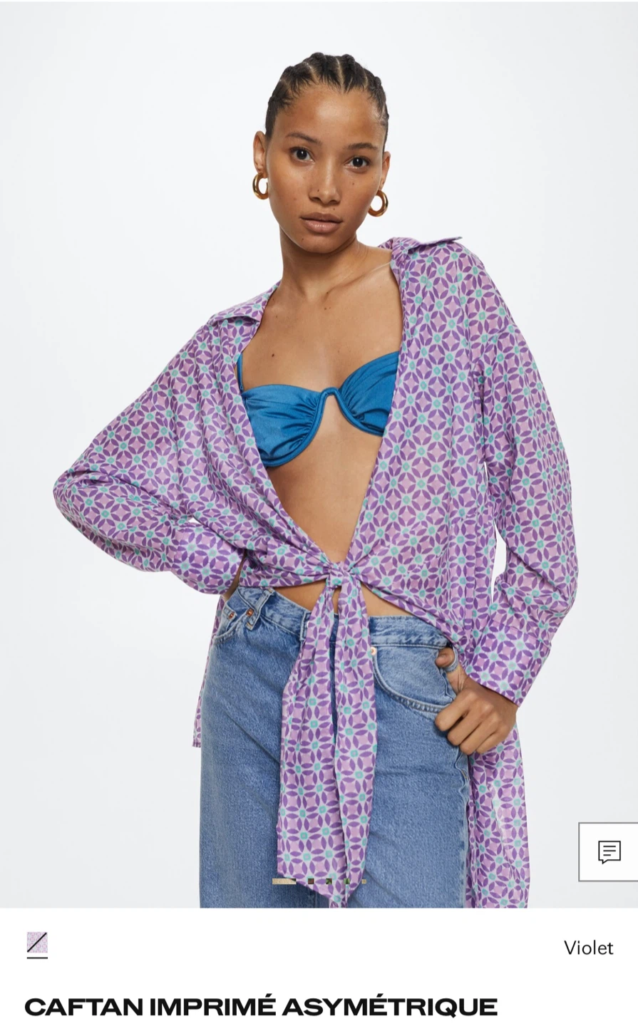 Mango Printed Asymmetric Caftan - Violet