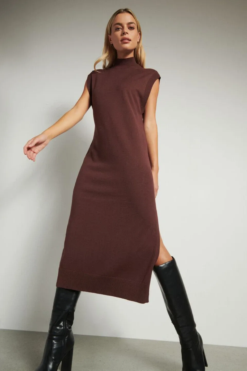 New Dynamite Brown Sleeveless Knit Dress- Size S image indicator(2)