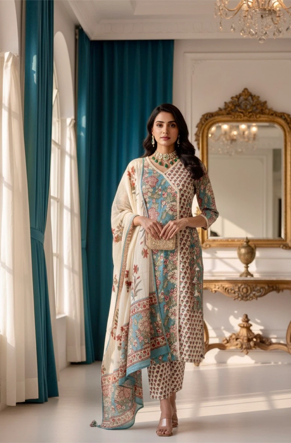 Floral Print Kurta with Dupatta