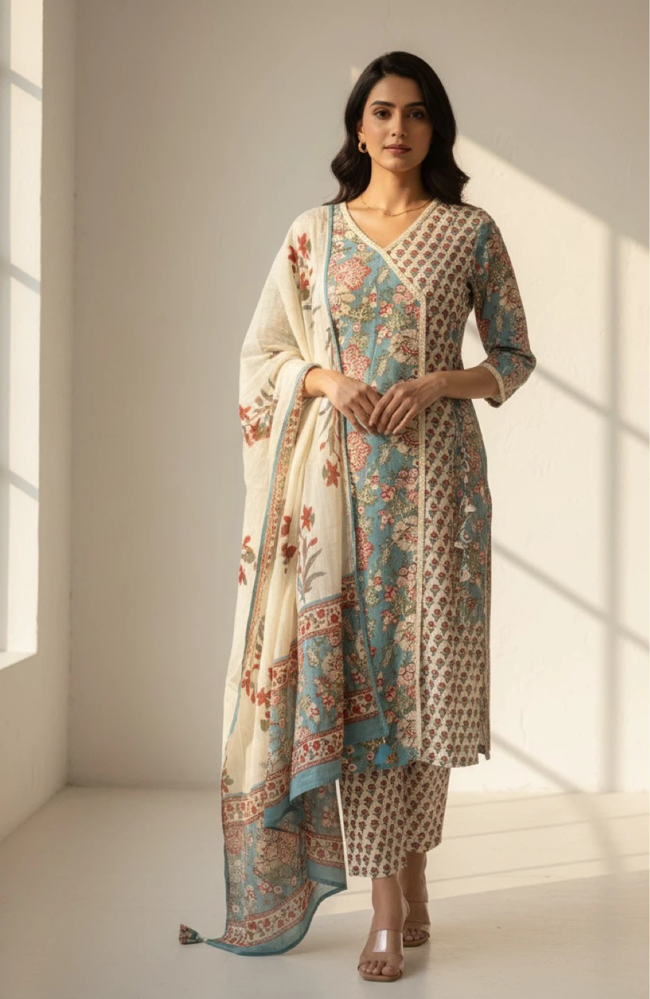 Floral Print Kurta with Dupatta - photo 2