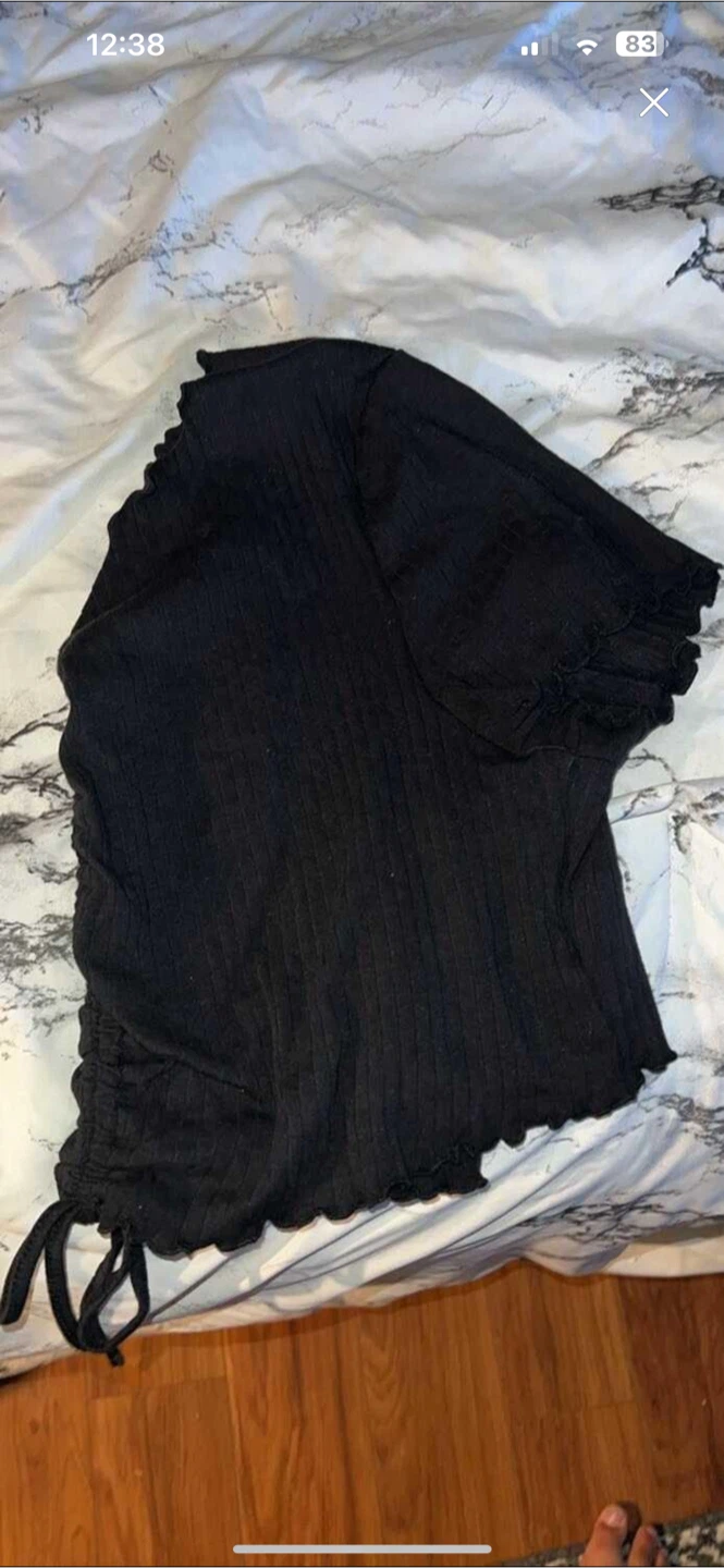 Black Ribbed Crop Top - photo 2