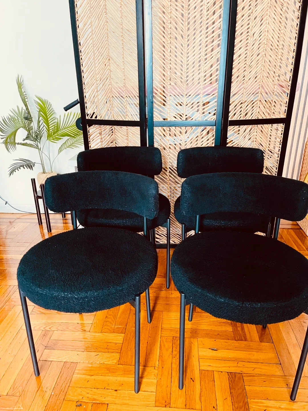 Dining Chairs Boucle Upholstered Metal Side Chairs