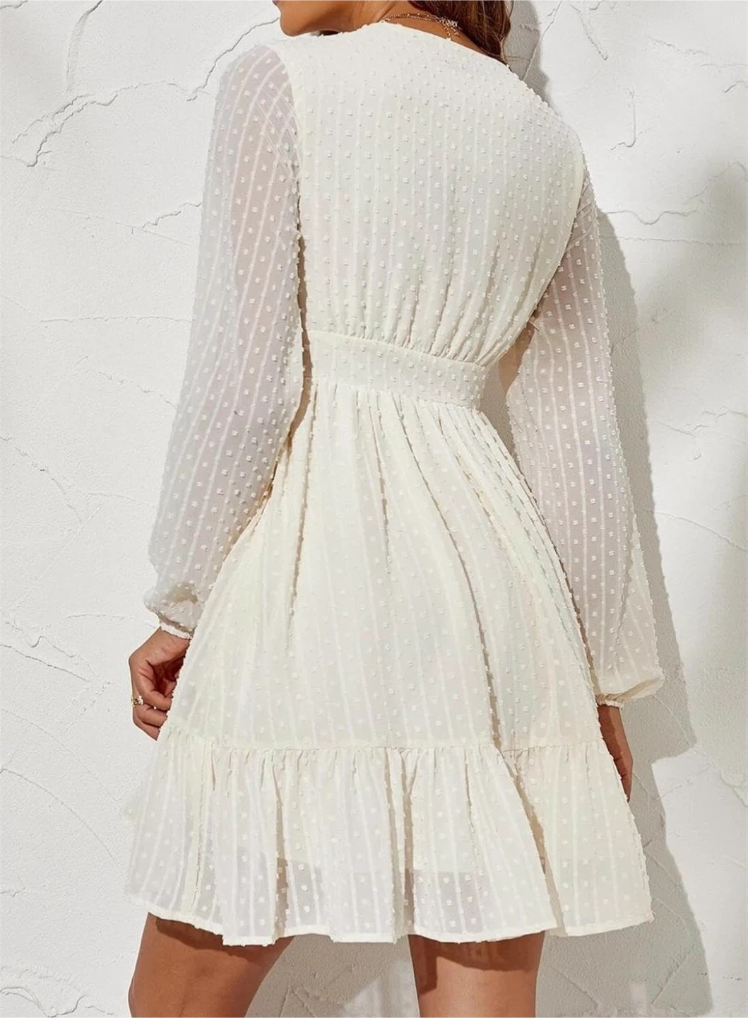 White Swiss Dot Ruffle Hem Mini Dress - photo 5