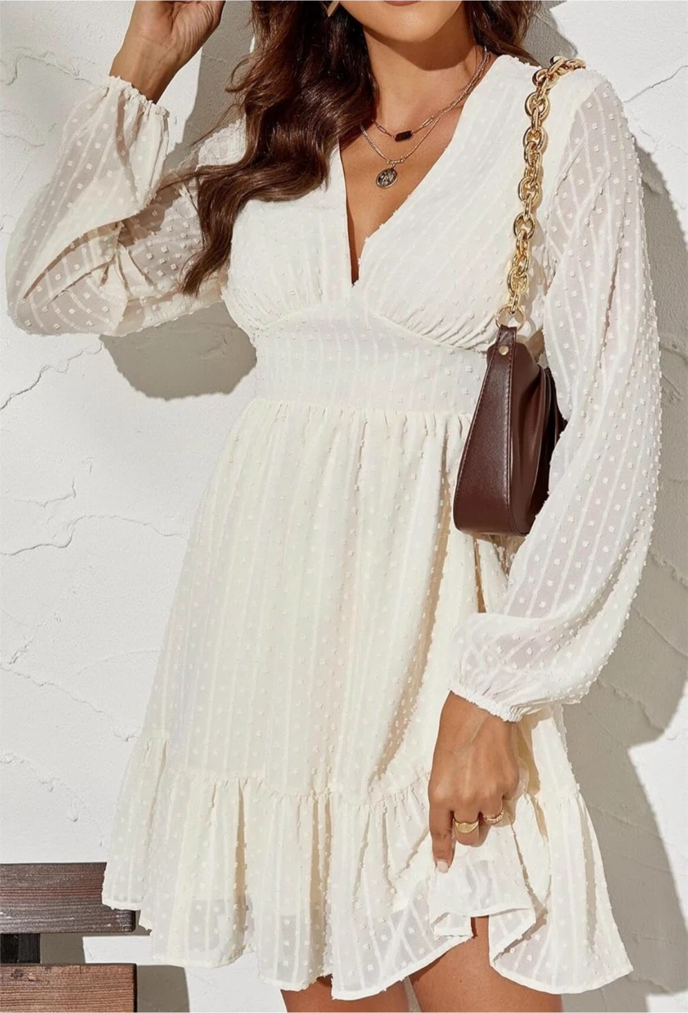 White Swiss Dot Ruffle Hem Mini Dress - photo 4