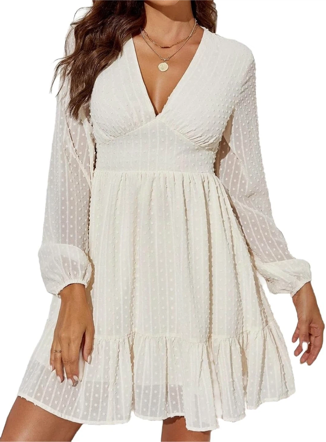 White Swiss Dot Ruffle Hem Mini Dress