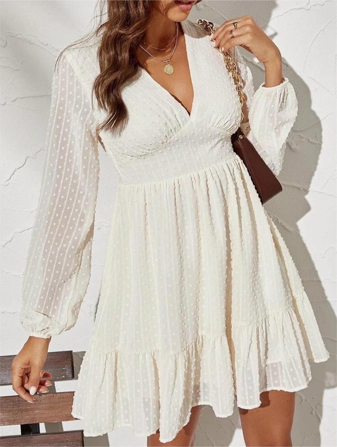 White Swiss Dot Ruffle Hem Mini Dress - photo 2