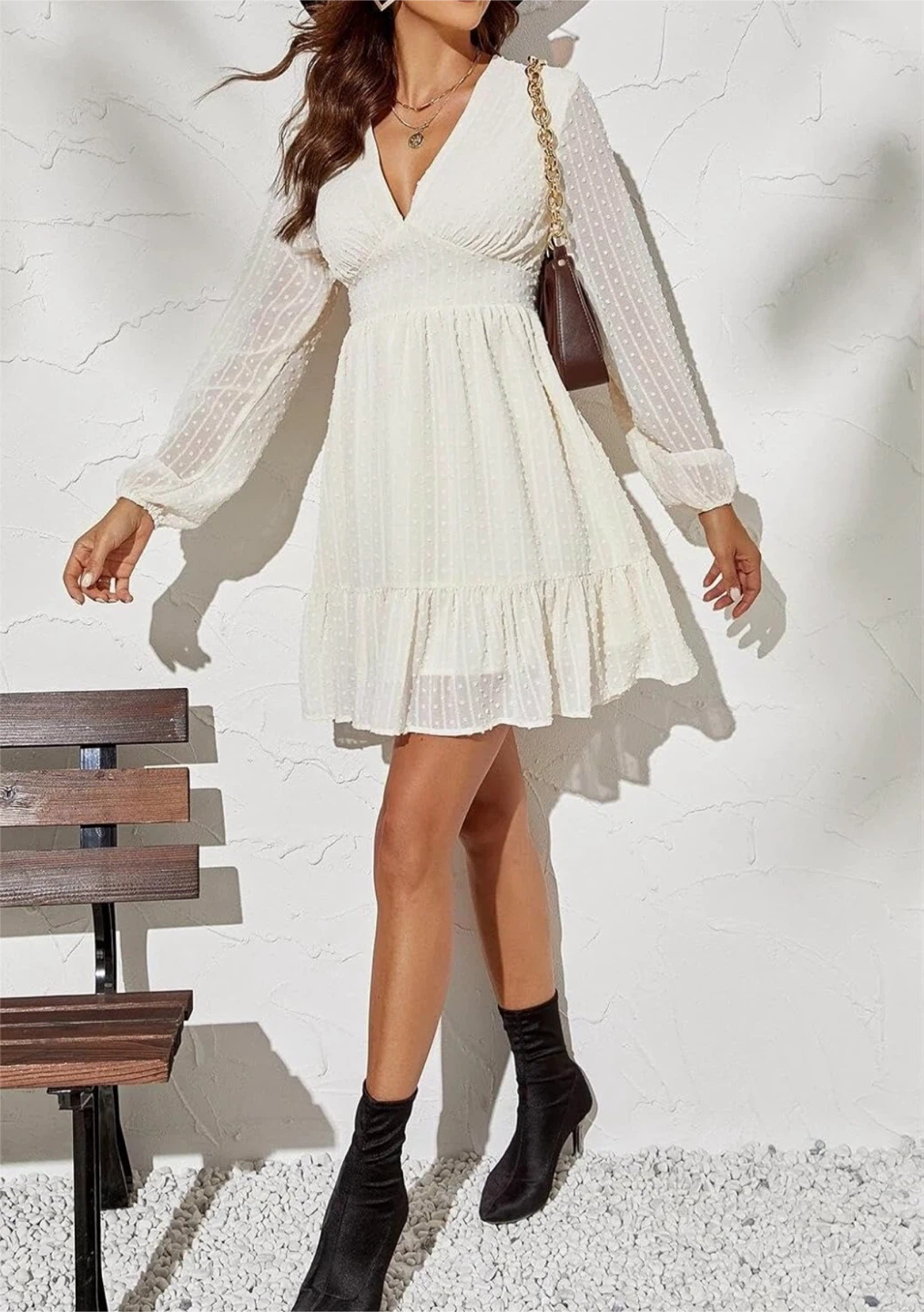 White Swiss Dot Ruffle Hem Mini Dress - photo 3