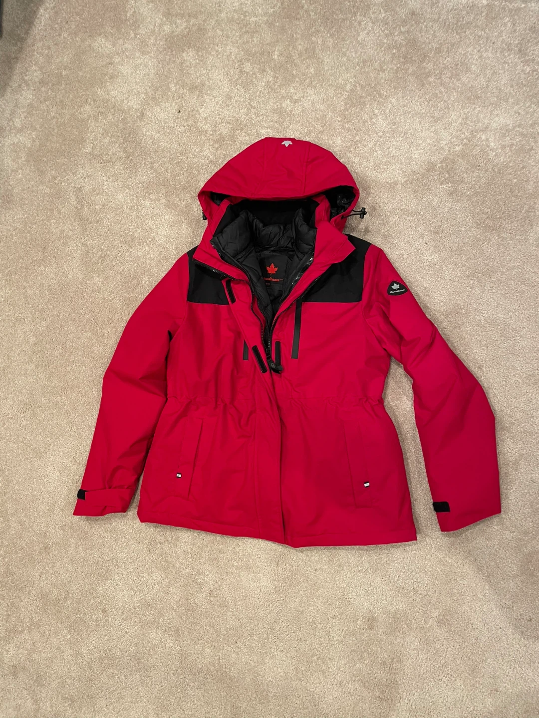 Canadiana Red Winter Jacket with detachable Black Vest (M)