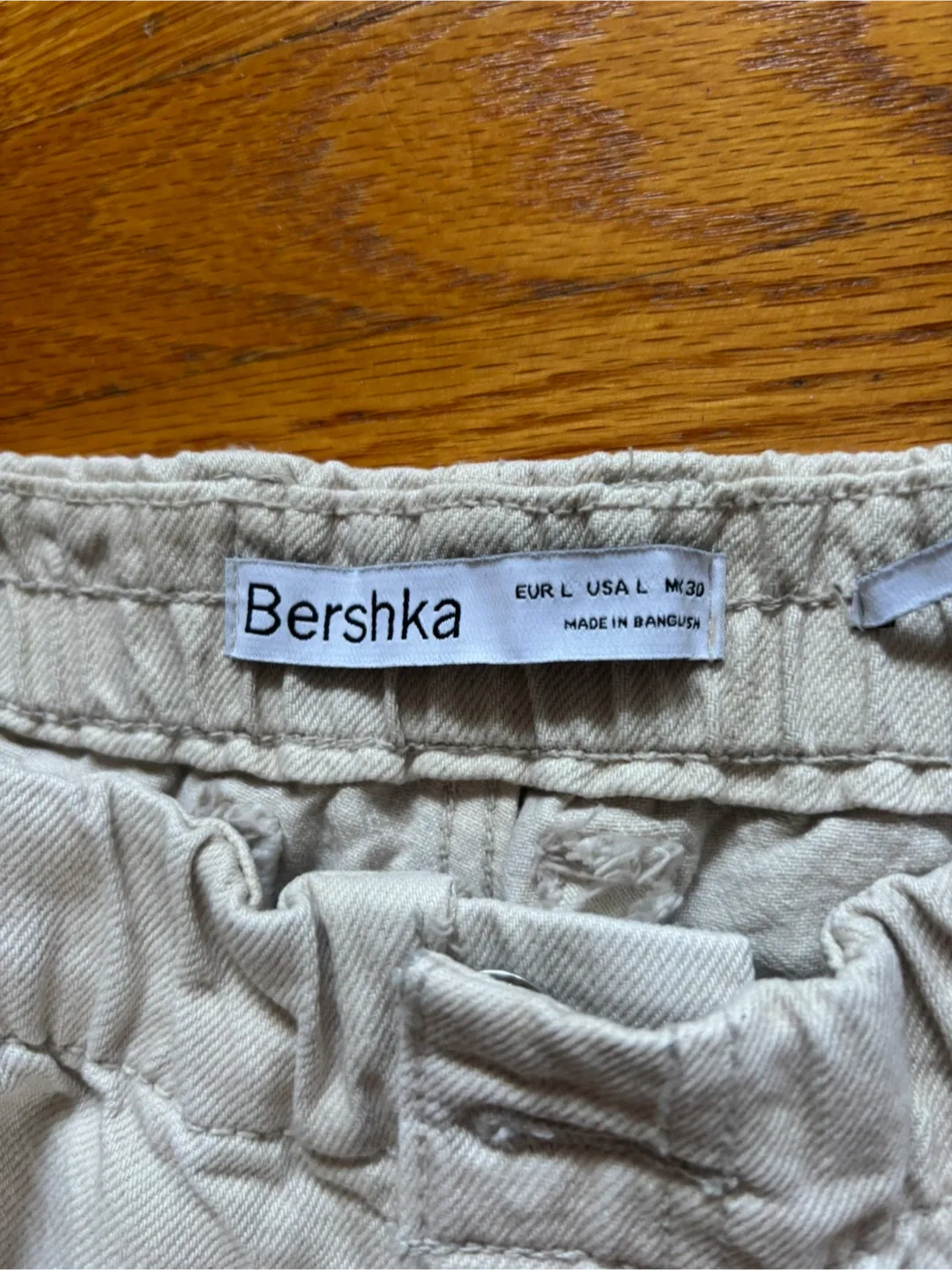 Bershka Beige Cargo Straight Pants - Size L image indicator(2)