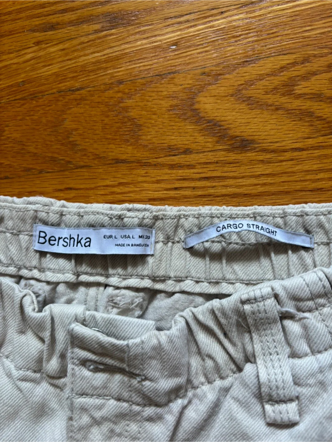 Bershka Beige Cargo Straight Pants - Size L image indicator(3)