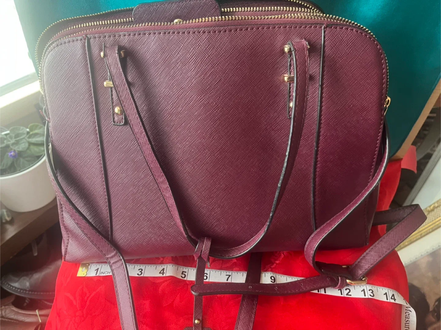 Aldo Burgundy Satchel Handbag image indicator(6)