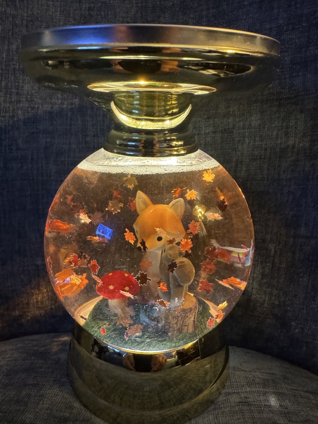 Fox & Mushroom Snow Globe Candle Holder