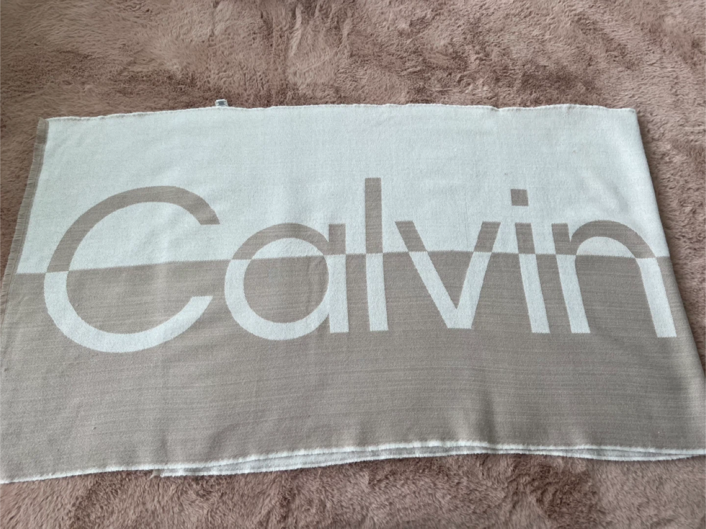Calvin Klein Beige & White Scarf