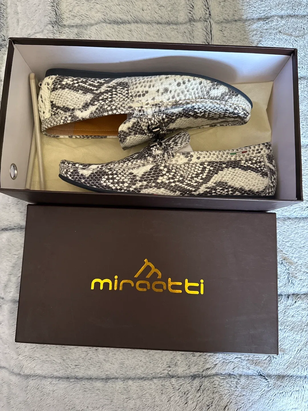 Miratti Snakeskin Loafers, Size 42 image indicator(5)