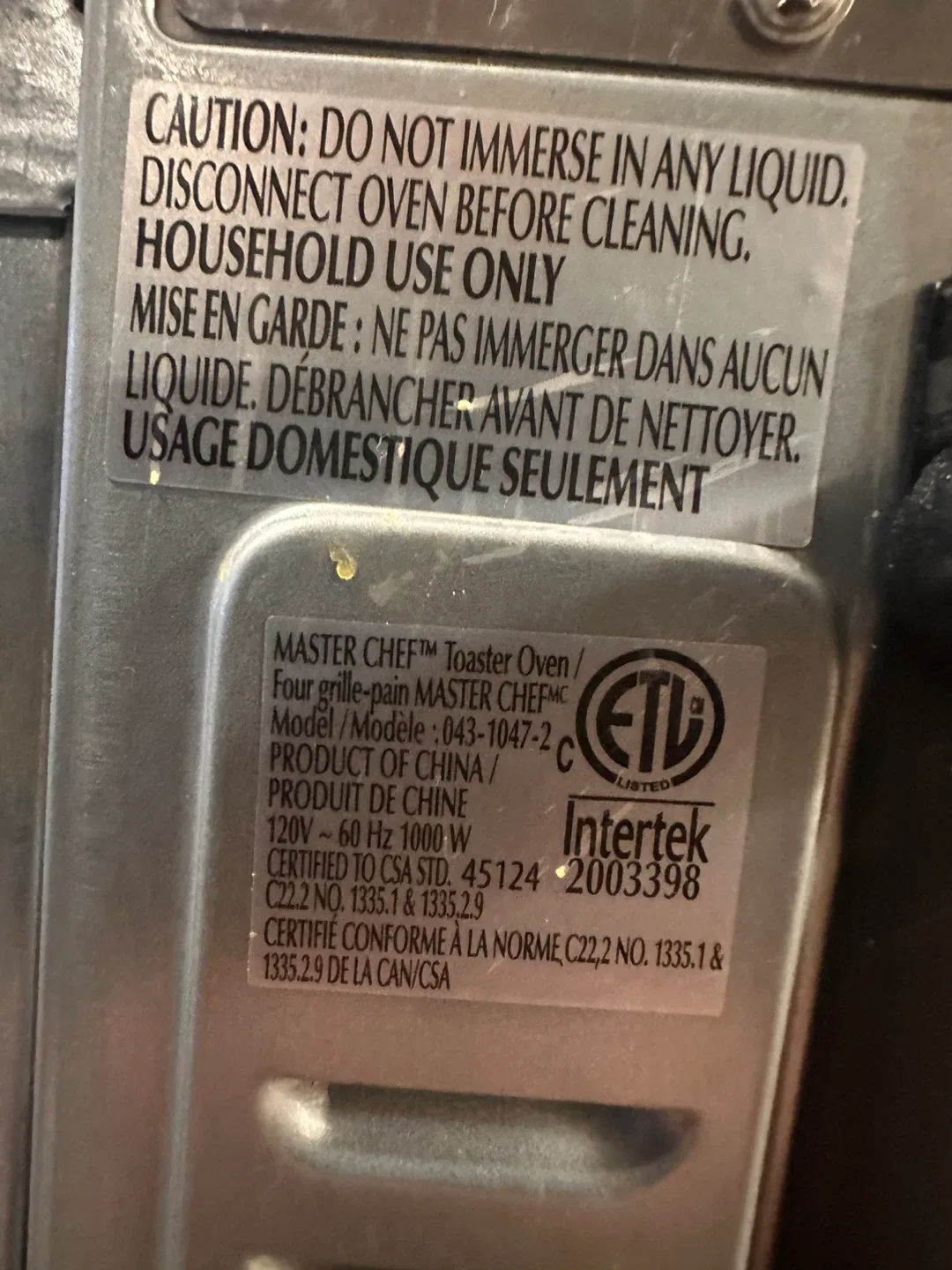 Master Chef Toaster Oven - Model 043-1047-2 image indicator(5)