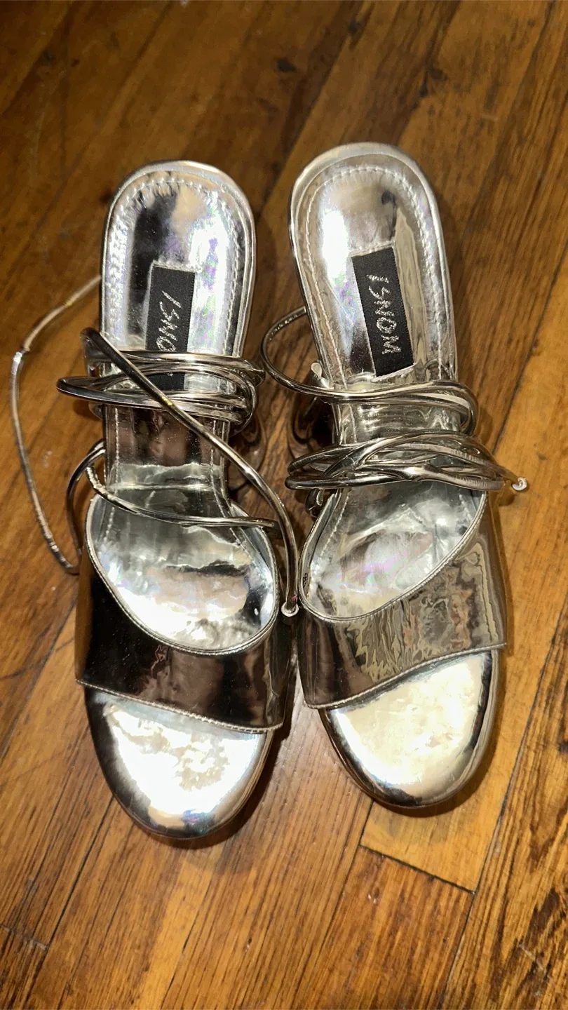 ISNOMa Silver Platform Heels with ankle strap image indicator(2)