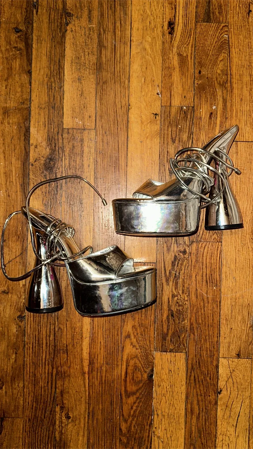 ISNOMa Silver Platform Heels with ankle strap image indicator(3)