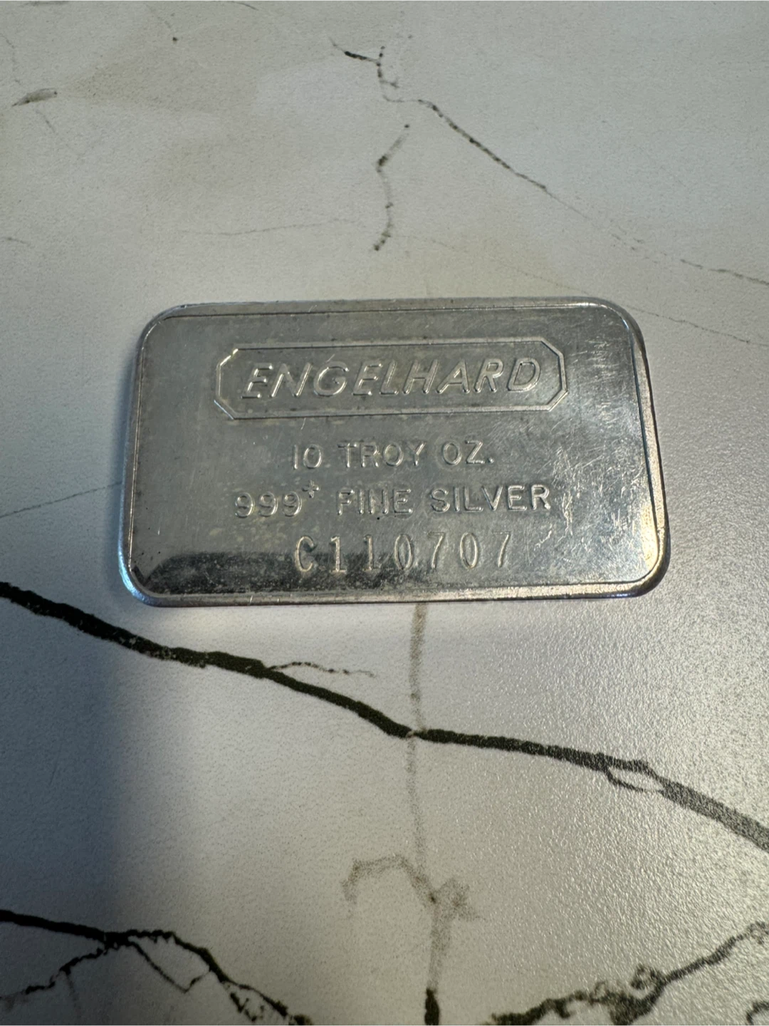 Engelhard 10 Troy Oz. 999 Fine Silver Bar vintage rare