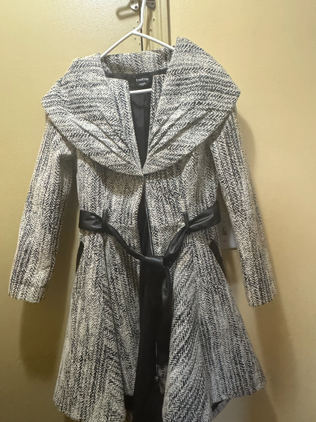 Bebe Herringbone Coat with Belt