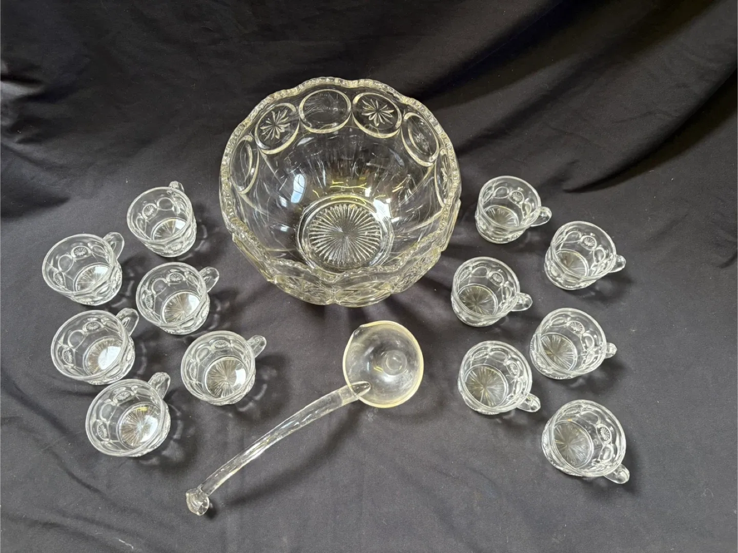 Vintage Punch Bowl Set with Cups and Ladle image indicator(3)