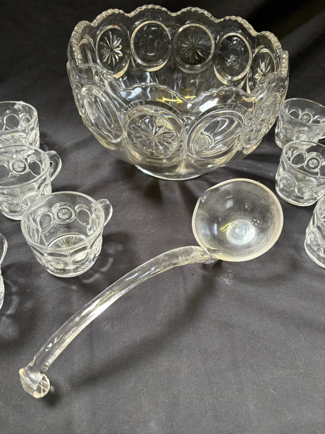 Vintage Punch Bowl Set with Cups and Ladle image indicator(5)