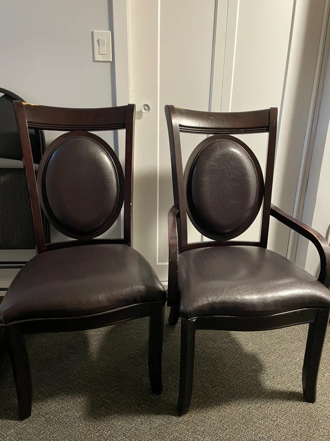 Two Brown Wooden Dining Chairs thumbnail