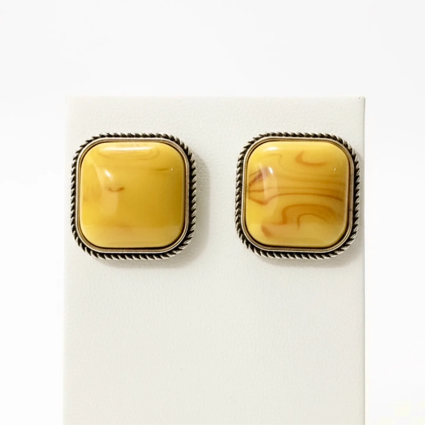 Retro Mustard Yellow Large Stud Earring Acrylic Art Deco image indicator(3)