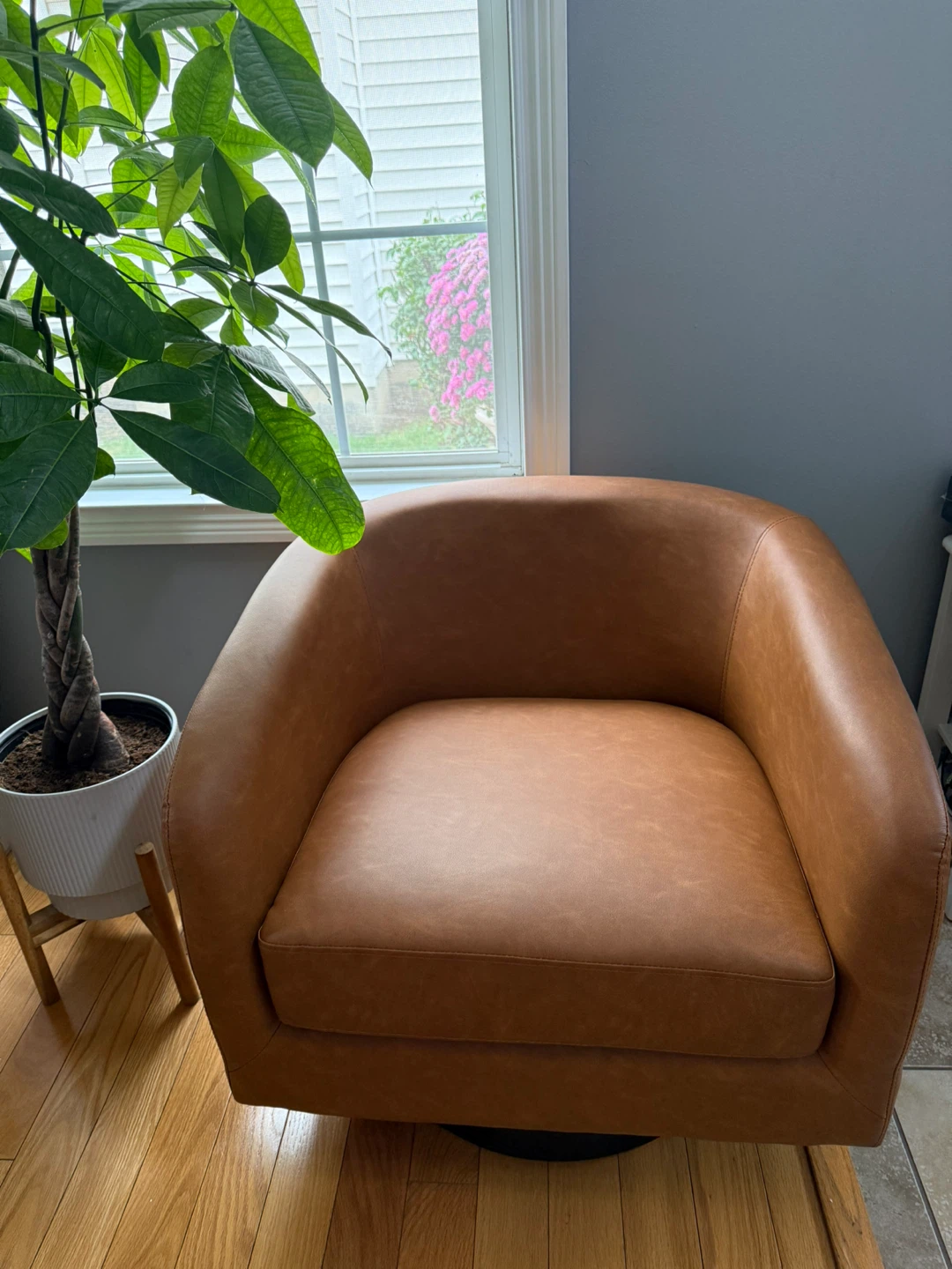 UIXE Faux Leather Swivel Barrel Accent Chair - Brown
