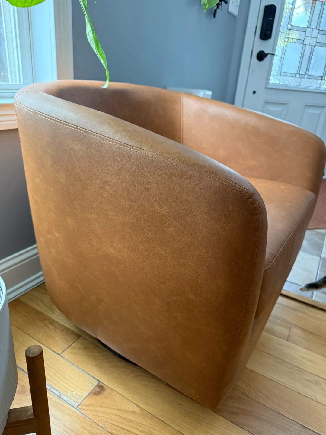 UIXE Faux Leather Swivel Barrel Accent Chair - Brown - photo 2