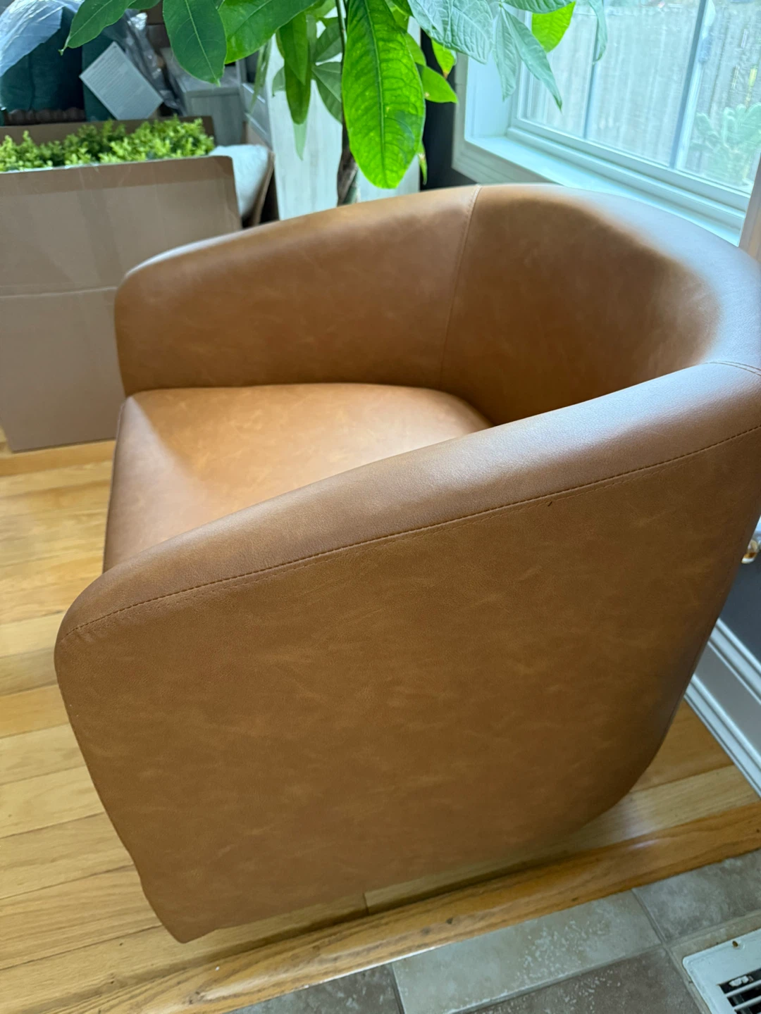 UIXE Faux Leather Swivel Barrel Accent Chair - Brown - photo 3