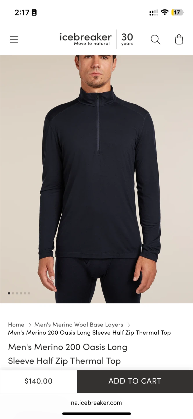 Icebreaker Merino 200 Oasis Long Sleeve Half Zip - L