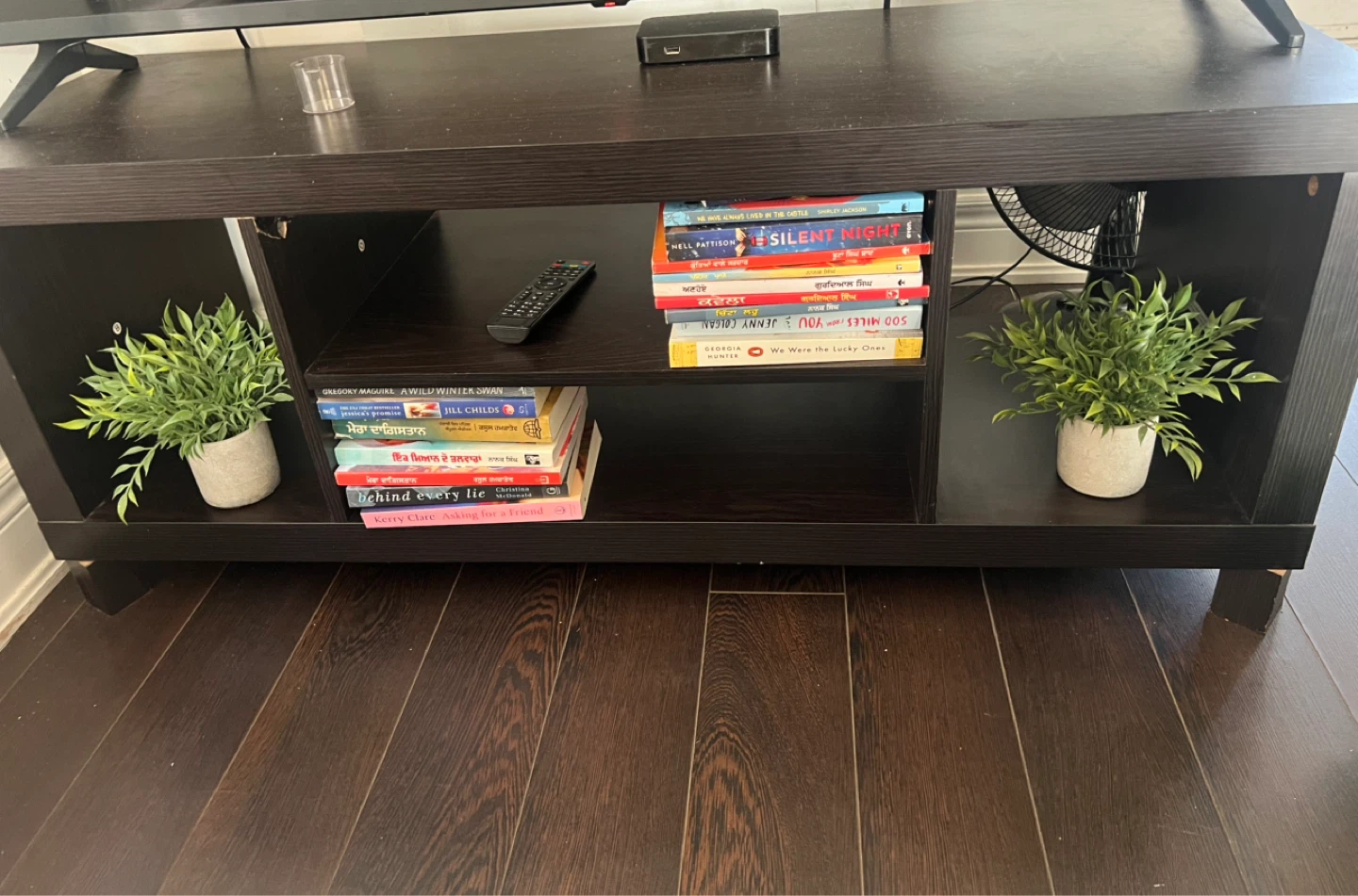 Dark Brown TV Stand & Grey Sectional Couch - photo 3