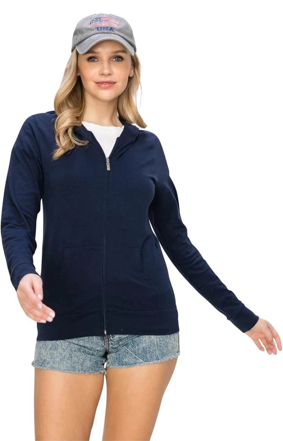 NEW! LALAPARKS Navy Lightweight Cotton Zip-Up Hoodie Jacket - photo 5