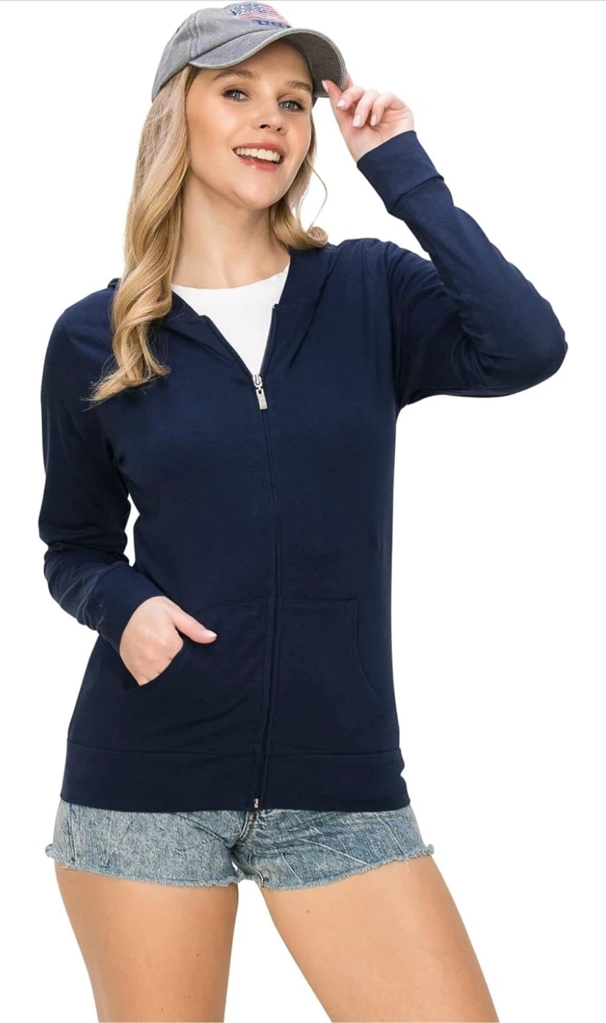 NEW! LALAPARKS Navy Lightweight Cotton Zip-Up Hoodie Jacket - photo 4