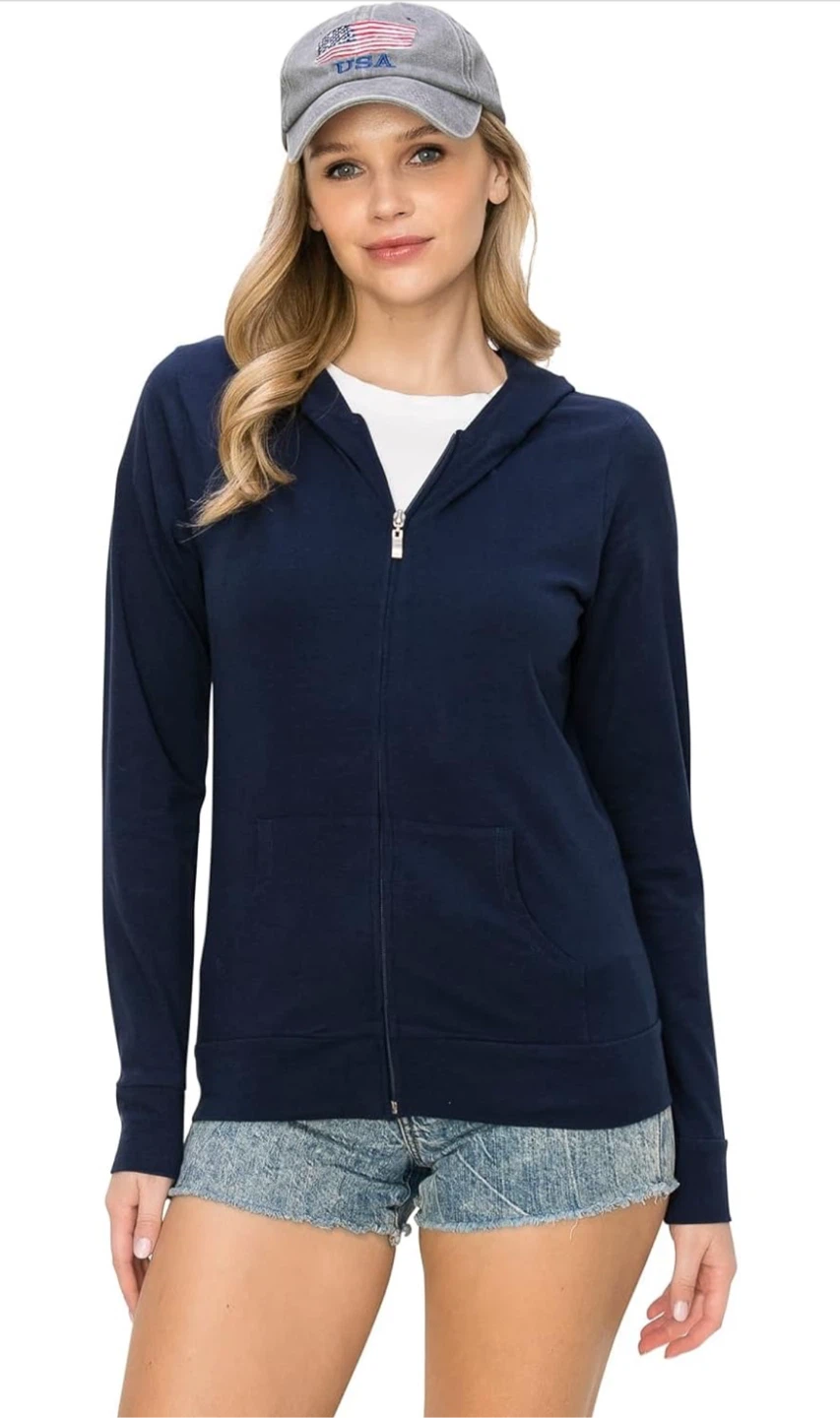 NEW! LALAPARKS Navy Lightweight Cotton Zip-Up Hoodie Jacket - photo 3