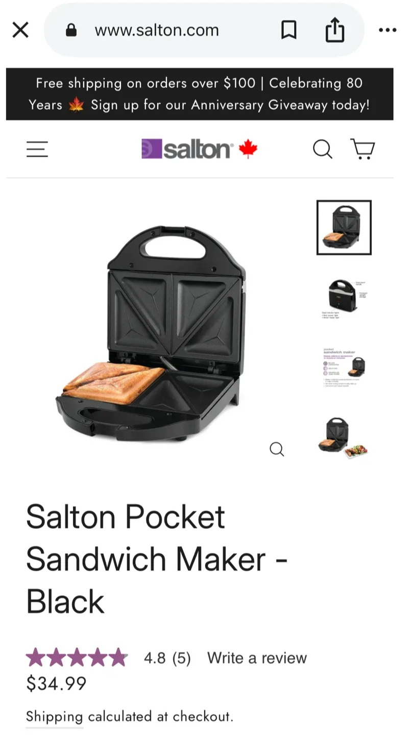 Salton Sandwich Maker SM1193 (like Brand New!) image indicator(6)