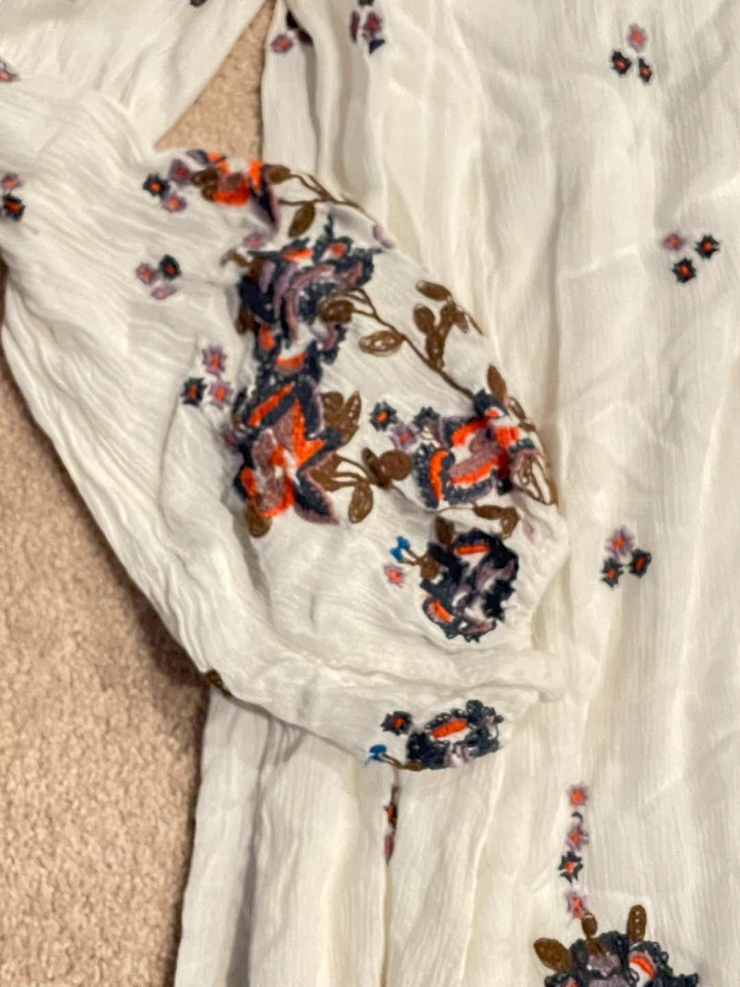 Free People White Floral Long Sleeve Mini Dress - photo 2
