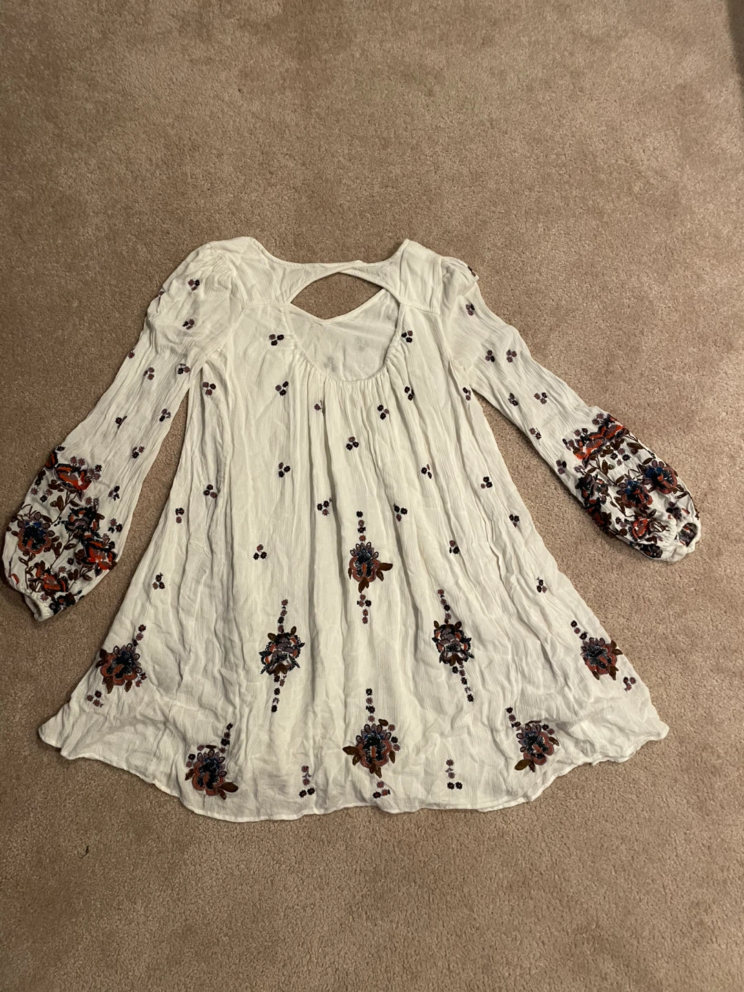 Free People White Floral Long Sleeve Mini Dress - photo 4
