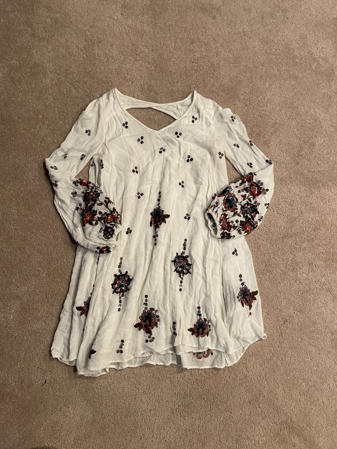 Free People White Floral Long Sleeve Mini Dress