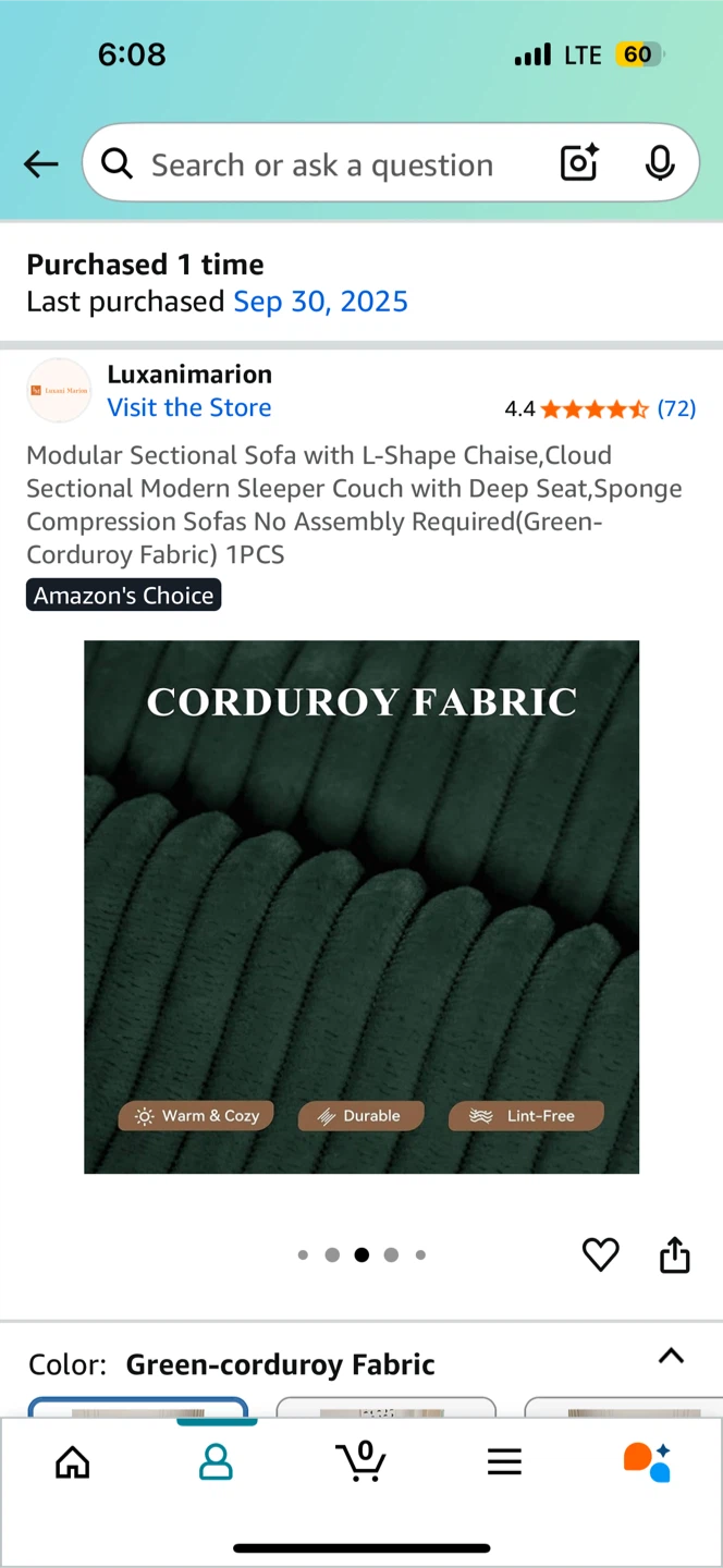 Green Corduroy Fabric Boneless Sectional Couch - photo 3