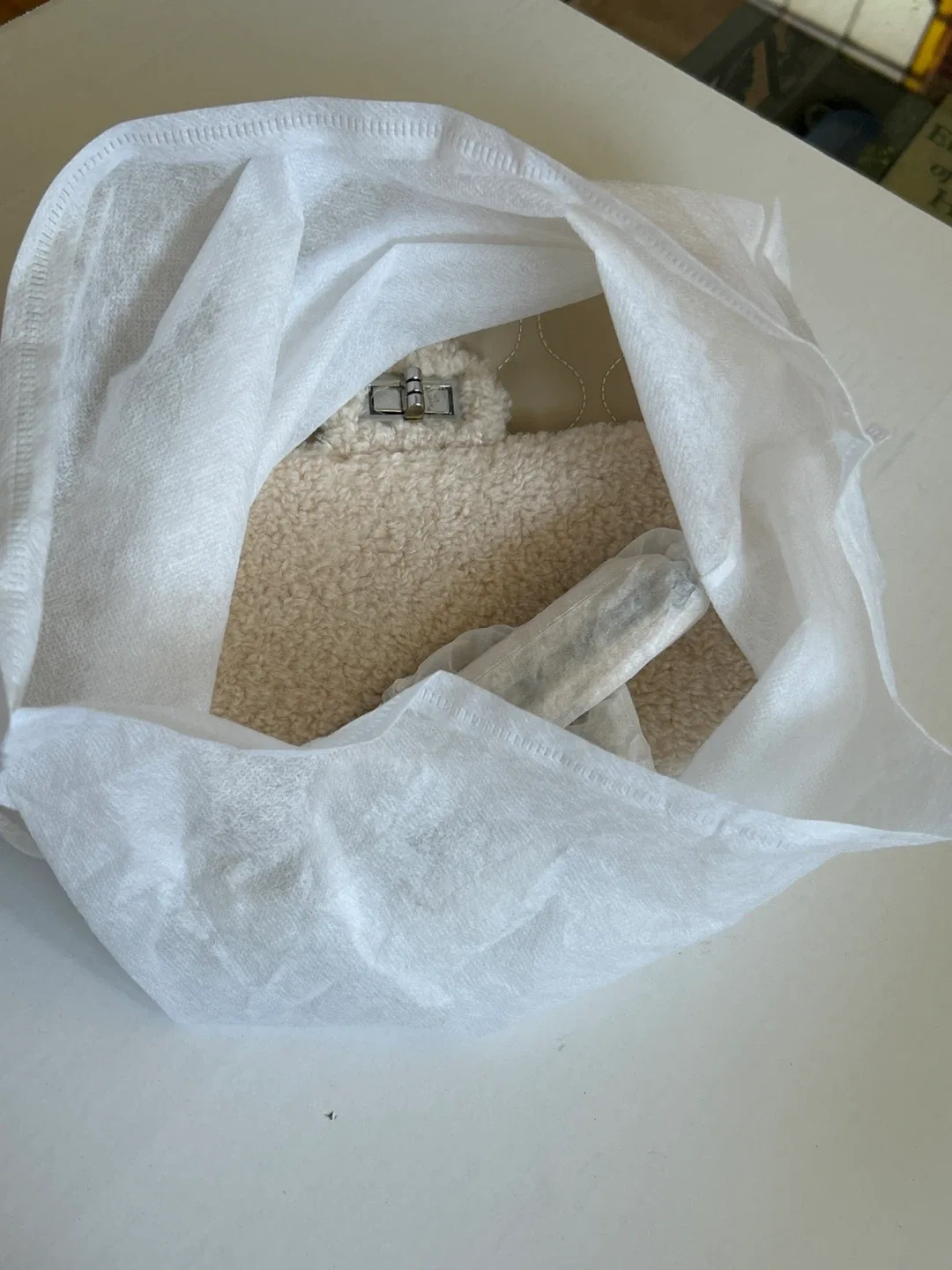 Beige Quilted & Faux Fur Shoulder Bag - Brand New image indicator(9)