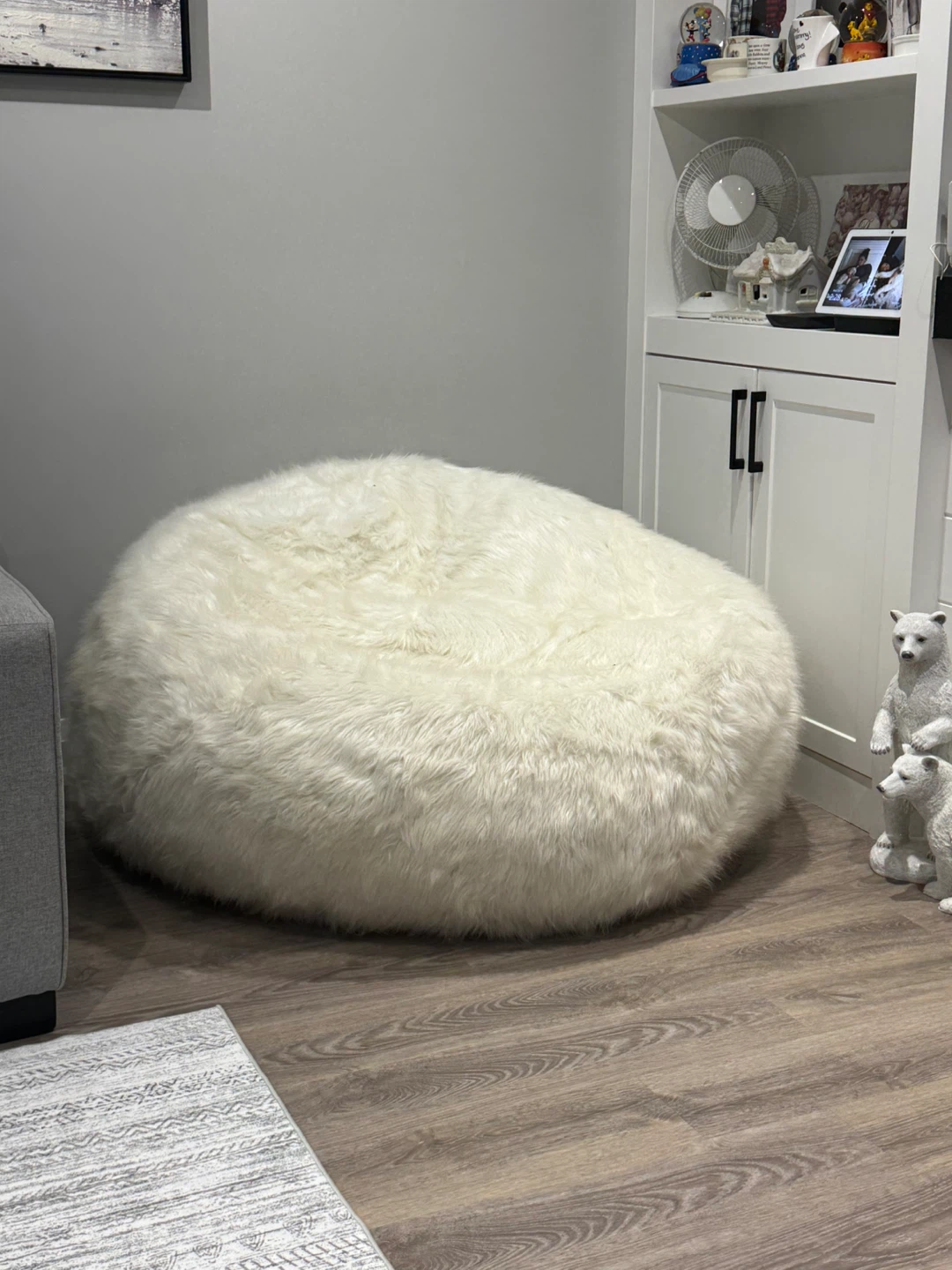Large White Faux Fur Beanbag