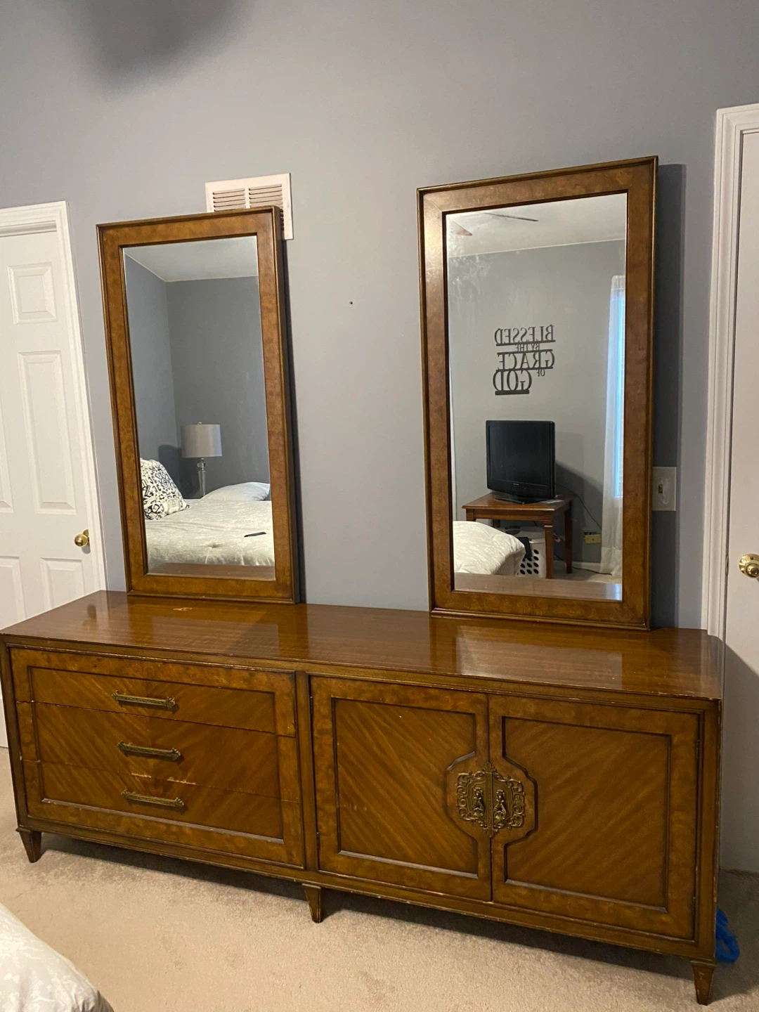 Vintage Wood Dresser with Mirrors & Armoire